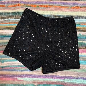Black Sequin High-Waist Shorts